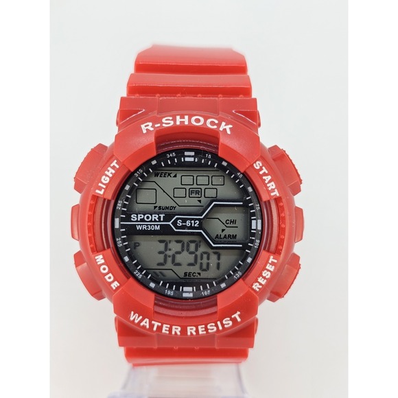 Other - Men's Sports Digital Watch 50MM Red Case‎ Plastic Bands Light Working